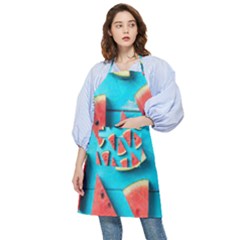 Watermelon Blue Background Pocket Apron by Azkajaya