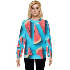 Watermelon Blue Background Hidden Pocket Sweatshirt by Azkajaya