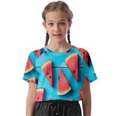 Watermelon Blue Background Kids  Basic T-shirt by Azkajaya