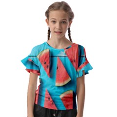 Watermelon Blue Background Kids  Cut Out Flutter Sleeves by Azkajaya