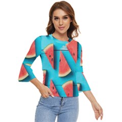 Watermelon Blue Background Bell Sleeve Top