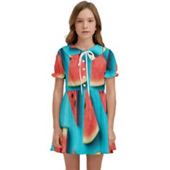 Watermelon Blue Background Kids  Sweet Collar Dress by Azkajaya