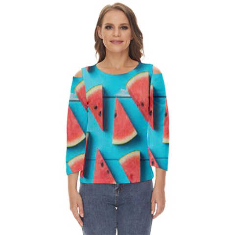 Watermelon Blue Background Cut Out Wide Sleeve Top by Azkajaya