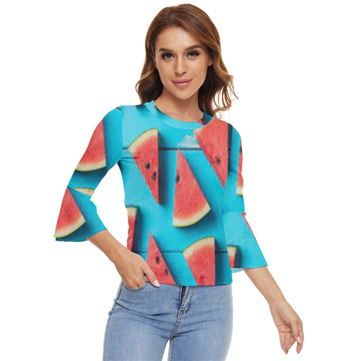 Watermelon Blue Background Bell Sleeve Top