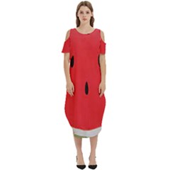 Watermelon Pillow Fluffy Cold Shoulder Loose Fit Dress With Pockets by Azkajaya