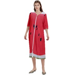 Watermelon Pillow Fluffy Women s Cotton 3/4 Sleeve Nightgown by Azkajaya