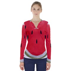 Watermelon Pillow Fluffy V-neck Long Sleeve Top by Azkajaya