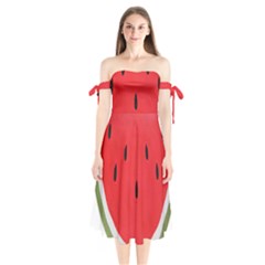 Watermelon Pillow Fluffy Shoulder Tie Bardot Midi Dress by Azkajaya