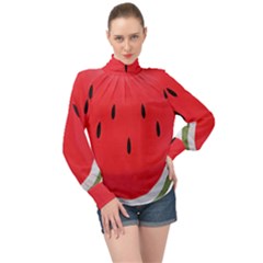 Watermelon Pillow Fluffy High Neck Long Sleeve Chiffon Top by Azkajaya