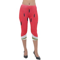 Watermelon Pillow Fluffy Lightweight Velour Capri Leggings  by Azkajaya