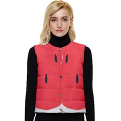 Watermelon Pillow Fluffy Women s Button Up Puffer Vest by Azkajaya