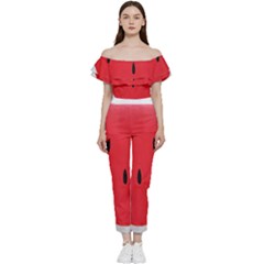 Watermelon Pillow Fluffy Bardot Ruffle Jumpsuit by Azkajaya