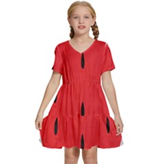 Watermelon Pillow Fluffy Kids  Short Sleeve Tiered Mini Dress by Azkajaya