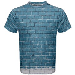 White And Blue Brick Wall Men s Cotton T-shirt by Azkajaya