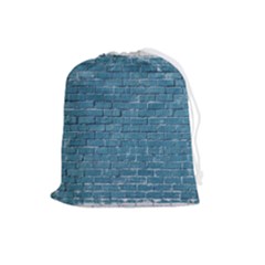 White And Blue Brick Wall Drawstring Pouch (large) by Azkajaya