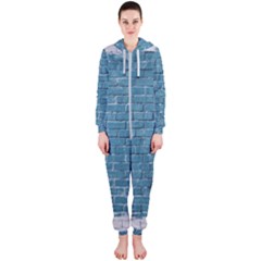 White And Blue Brick Wall Hooded Jumpsuit (ladies)