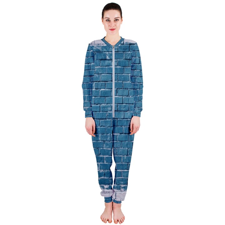 White And Blue Brick Wall OnePiece Jumpsuit (Ladies)