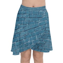 White And Blue Brick Wall Chiffon Wrap Front Skirt by Azkajaya