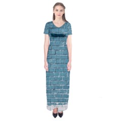 White And Blue Brick Wall Short Sleeve Maxi Dress by Azkajaya