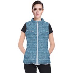 White And Blue Brick Wall Women s Puffer Vest