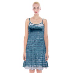 White And Blue Brick Wall Spaghetti Strap Velvet Dress