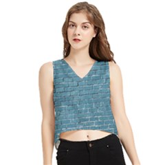 White And Blue Brick Wall V-neck Cropped Tank Top by Azkajaya