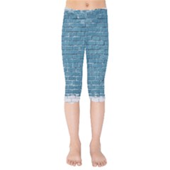 White And Blue Brick Wall Kids  Capri Leggings  by Azkajaya