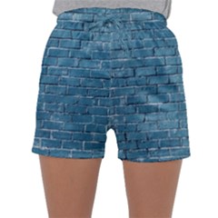 White And Blue Brick Wall Sleepwear Shorts by Azkajaya