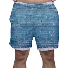 White And Blue Brick Wall Men s Shorts by Azkajaya