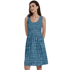 White And Blue Brick Wall Classic Skater Dress by Azkajaya