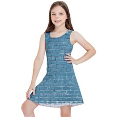 White And Blue Brick Wall Kids  Lightweight Sleeveless Dress by Azkajaya