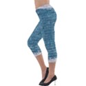 White And Blue Brick Wall Lightweight Velour Capri Leggings  View3