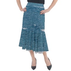 White And Blue Brick Wall Midi Mermaid Skirt by Azkajaya