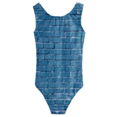 White And Blue Brick Wall Kids  Cut-out Back One Piece Swimsuit by Azkajaya