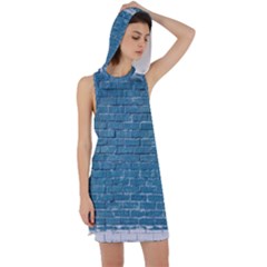 White And Blue Brick Wall Racer Back Hoodie Dress by Azkajaya