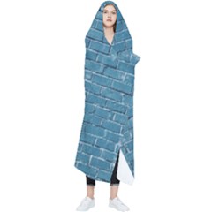 White And Blue Brick Wall Wearable Blanket by Azkajaya