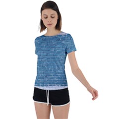 White And Blue Brick Wall Back Circle Cutout Sports T-shirt by Azkajaya