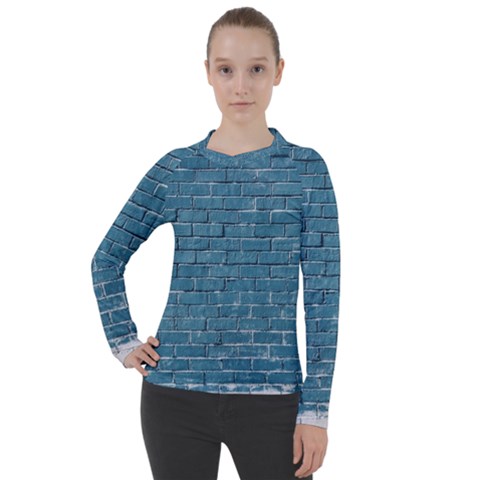 White And Blue Brick Wall Women s Pique Long Sleeve T-shirt by Azkajaya