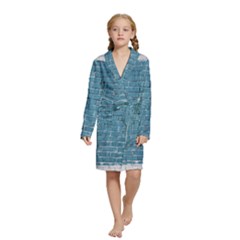 White And Blue Brick Wall Kids  Long Sleeve Velvet Lounge Robe