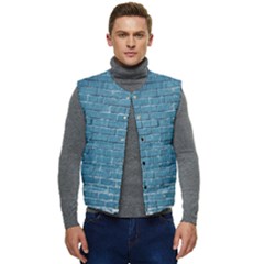 White And Blue Brick Wall Men s Button Up Puffer Vest	