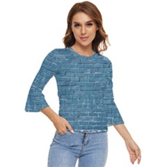 White And Blue Brick Wall Bell Sleeve Top