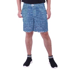 White And Blue Brick Wall Men s Pocket Shorts by Azkajaya