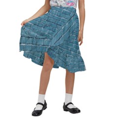 White And Blue Brick Wall Kids  Ruffle Flared Wrap Midi Skirt by Azkajaya