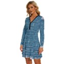 White And Blue Brick Wall Long Sleeve Deep V Mini Dress  View2