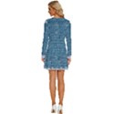 White And Blue Brick Wall Long Sleeve Deep V Mini Dress  View4