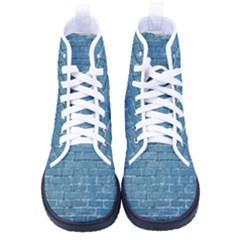 White And Blue Brick Wall Kid s High-top Canvas Sneakers by Azkajaya