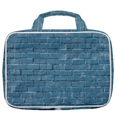 White And Blue Brick Wall Travel Toiletry Bag With Hanging Hook