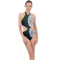 White Flower Halter Side Cut Swimsuit by Azkajaya