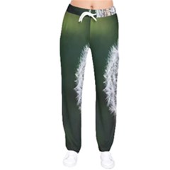 White Flower Women Velvet Drawstring Pants