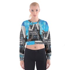 Winter Village Snow Brick Buildings Cropped Sweatshirt